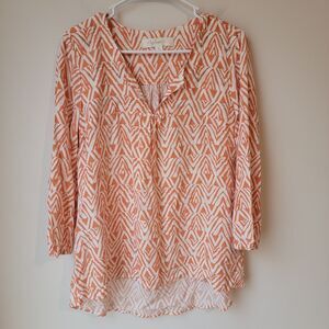 Magnolia Grace Womens Top Size Medium Geometric Beaded Orange And White Blouse